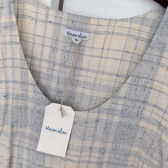 Steven Alan Dakota Tank sz M peplum swing tank in blue & ecru cotton linen - Picture 5 of 8